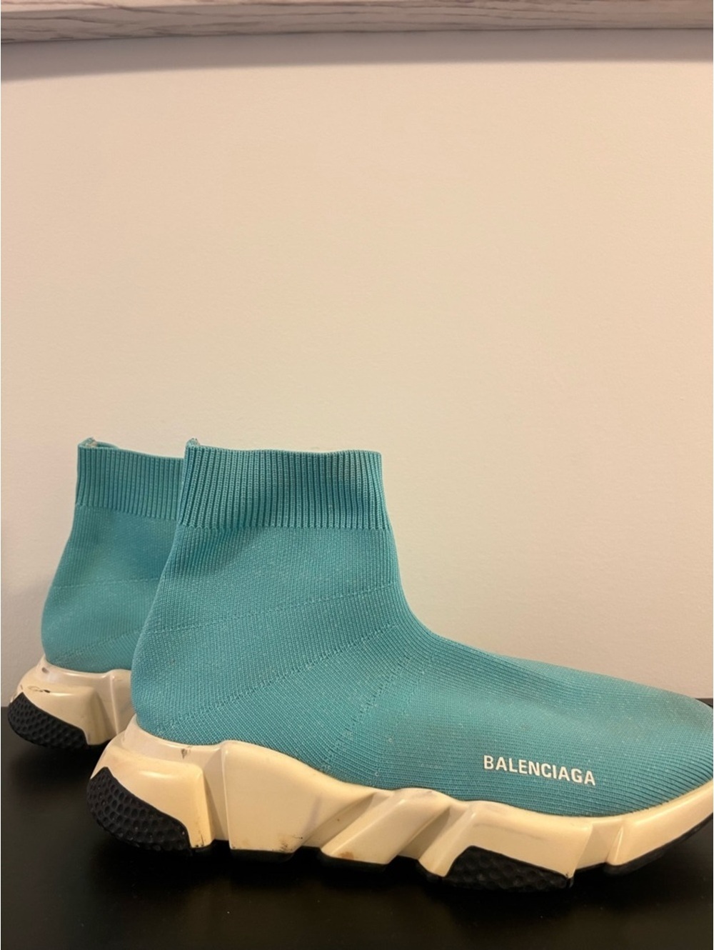 Balenciaga Speed Trainer Teal Knit Sock Sneakers Luxury Designer Shoes - Picture 3 of 9